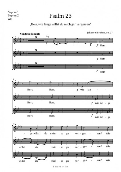 Brahms: Der 23. Psalm für Frauenchor SSA und Orgel op.27 (Chorpartitur)