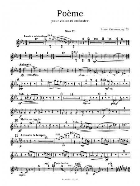 Chausson: Poème for violin and orchestra op.25 (set of parts)