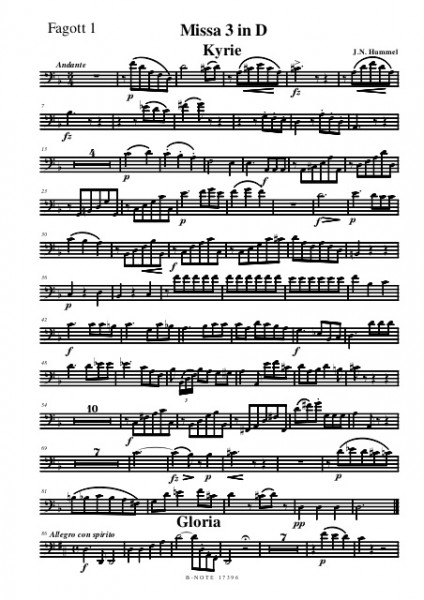 Hummel: Missa Nr. 3 d-Moll für Chor und Orchester (Orchesterstimmen)