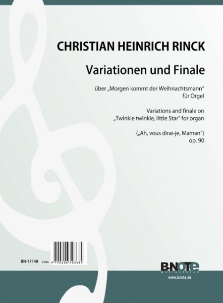 Rinck: Variations sur “Morgen kommt der Weihnachtsmann“ (Ah, vous dirai-je, Maman) for organ op.90