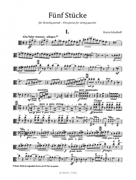 Schulhoff: Fünf Stücke für Streichquartett (Stimmen)